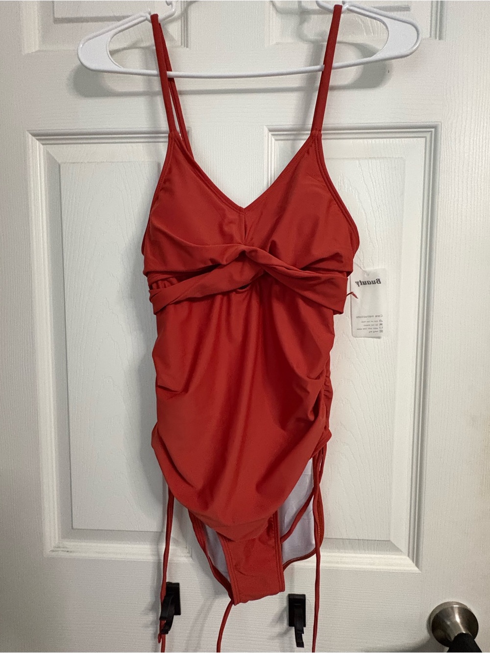 Twist-Front Burnt Orange One-Piece Swimsuit with Adjustable Side Ties